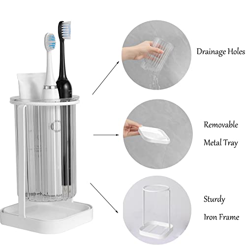 Heagoale Toothbrush Holders with Drain Tray, Hanging Toothbrush and Toothpaste Holder Organizer Bathroom Caddy Countertop for Toothpaste, Razors, Electric Toothbrush - Clear - Image 2