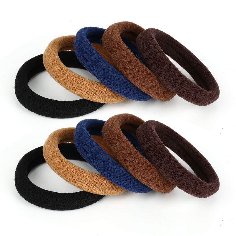 100PCS Large Cotton Seamless Hair Ties Bands Ponytail Holders Thick Hair Elastics for Thick Heavy and Curly Hair 2 Inch in Diameter and 5 Colors by BAOLI