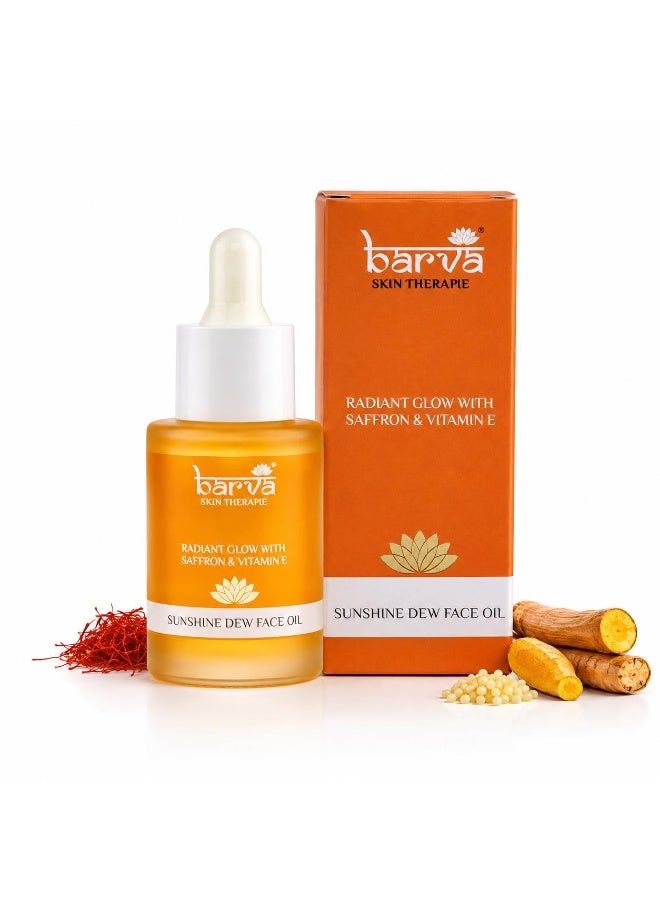 بارفا زيت الوجه "Barva Sunshine Dew" لبشرة مشرقة وشابة ومتألقة. يحتوي على مزيج من الزعفران، وفيتامين (E)، والكركم، وعرق السوس، والسمن (Ghee). سعة 30 مل. - Image 1