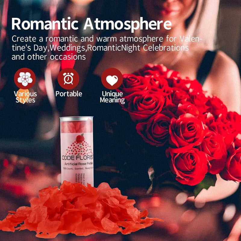 CODE FLORIST كود فلوريست 1500 قطعة بتلات ورد حريري حمراء لعيد الحب، ليلة رومانسية، الزفاف، ديكورات الزهور لذكرى الخطوبة (منفصلة، معطرة) - Image 5