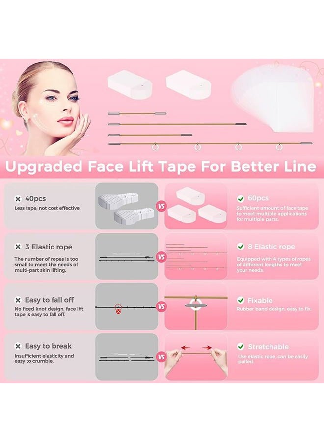 HIDOVETEC Face Lift Tape 60Pcs Invisible with 8 bands,for Lifting Sagging Skin,Wrinkles,Neck,Eyes and Brows,Double Chin,Anti-Wrinkle Solution - Image 3