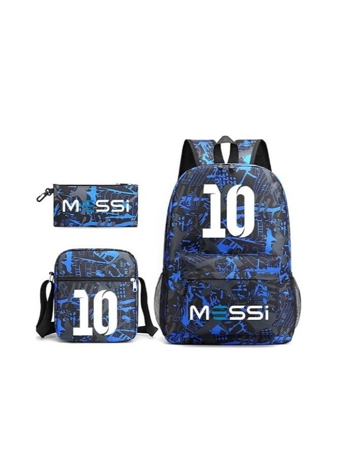 Generic 3PCS Backpack Set, MS #10 Football Backpack, Large Capacity Casual Backpack with Lunch Bag & Pencil Case for Boys & Girls Picnic/Travel
