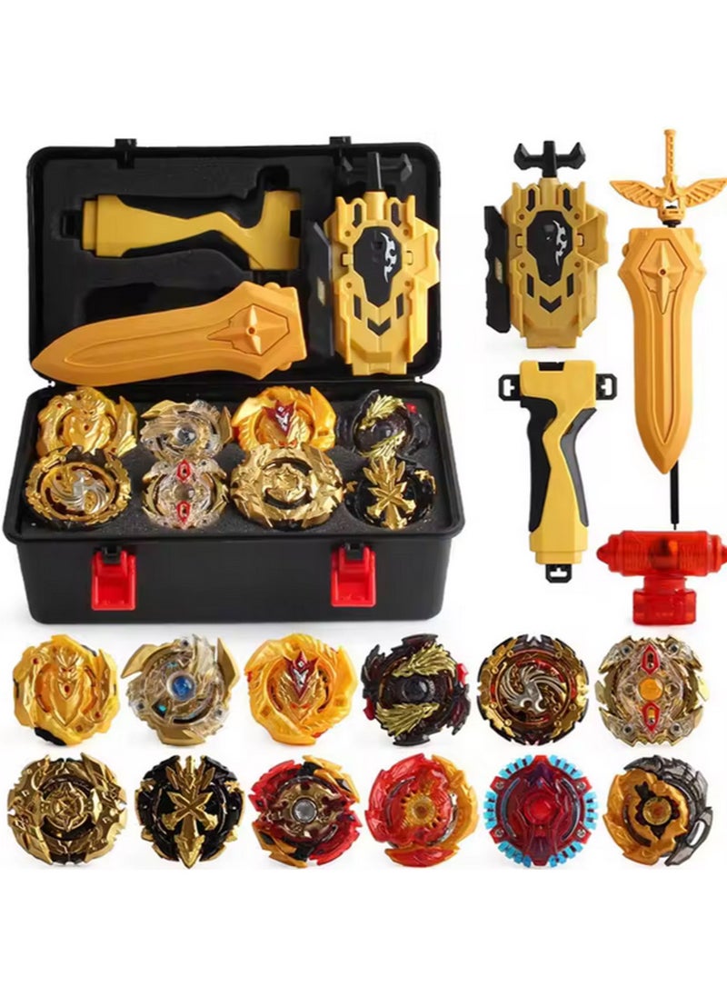 Battling Tops Box Set, Burst Gyro Toys 8  Metal Spinning Tops + 2 Launchers Comprehensive Metal Masters Gyro Battle Tops Set with Portable Storage Case