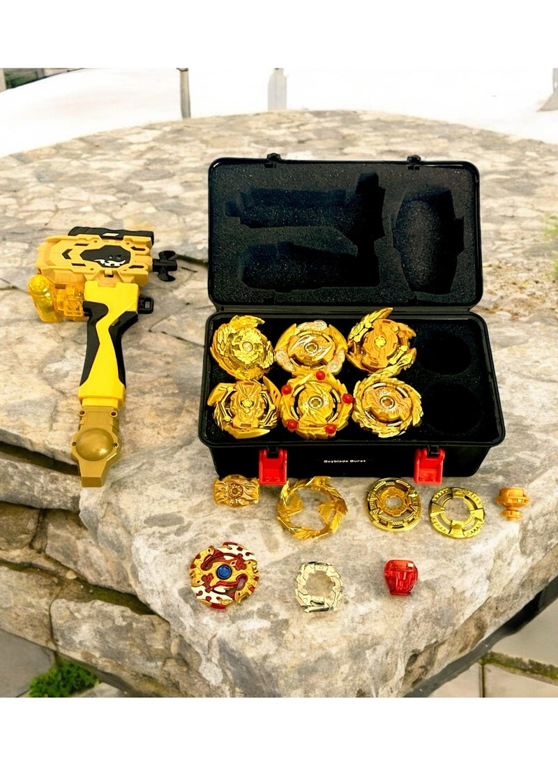 Battling Tops Box Set, Burst Gyro Toys 8  Metal Spinning Tops + 2 Launchers Comprehensive Metal Masters Gyro Battle Tops Set with Portable Storage Case