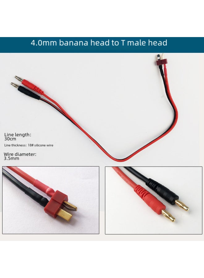 Aircraft Model Plug Adapter Cable 4.0mm Banana Head B6 Line To T Plug/XT60/EC2/EC5/Da Tian Gong/XT90-Color:Banana Head Turn 6 T Male Head With Cap-Specifications:As Shown In The Figure, 1 Transfer Cable - Image 3