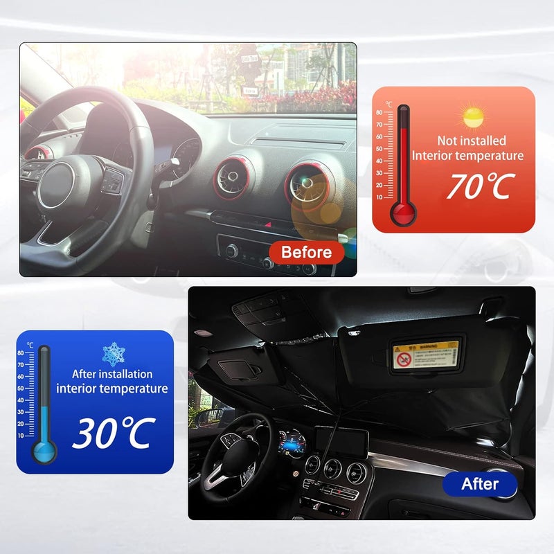 Sodcay Windshield Sun Shade Umbrella - Foldable Car Sun Visor Protector Reflector for UV Ray Block and Heat Protection (31" x 55") - Image 4