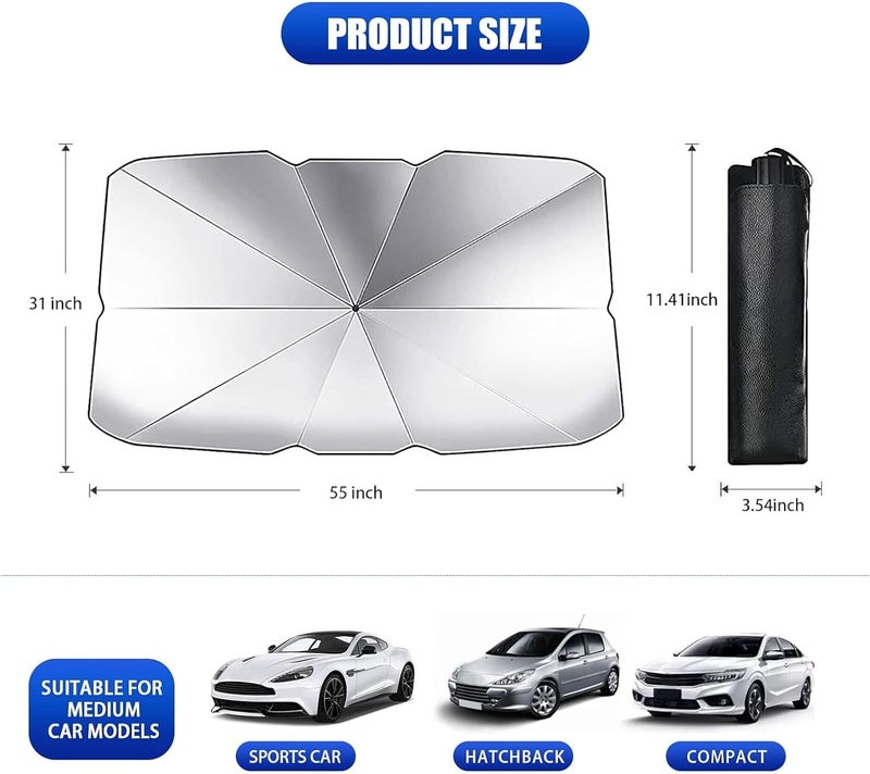 Sodcay Windshield Sun Shade Umbrella - Foldable Car Sun Visor Protector Reflector for UV Ray Block and Heat Protection (31" x 55") - Image 2