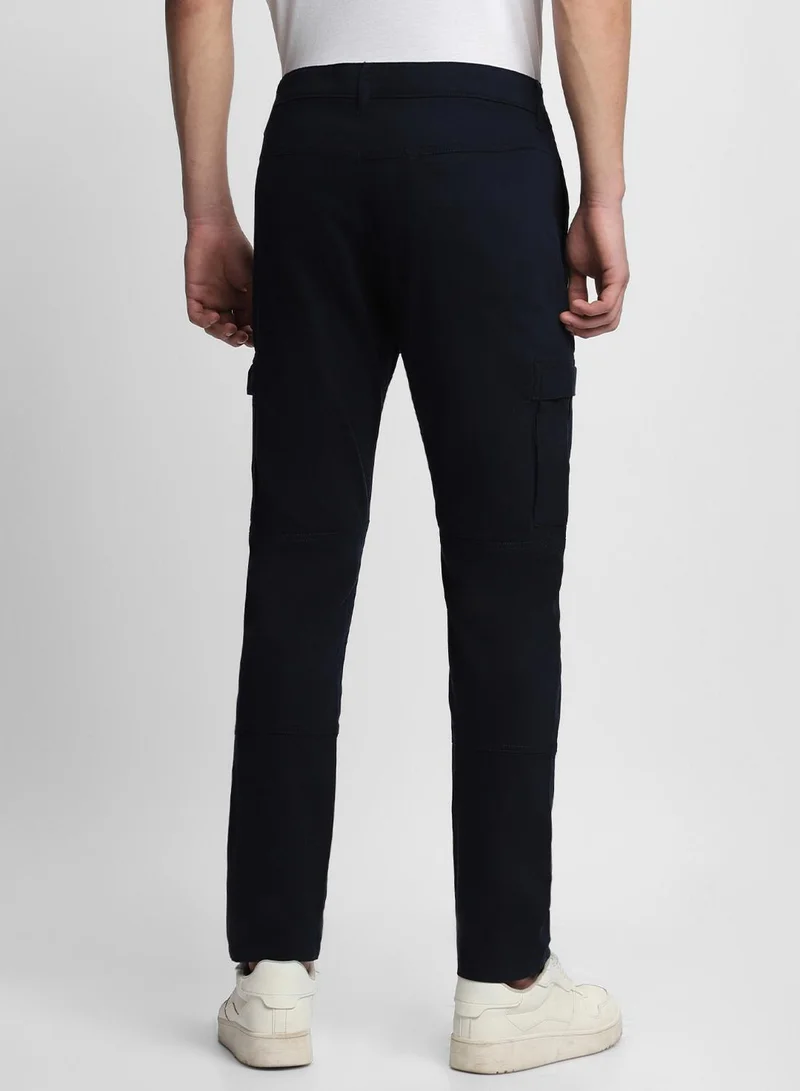 Dennis Lingo Navy Slim Fit Cargo Pants for Men - Cotton Lycra, Full Length, Mid Rise, Casual