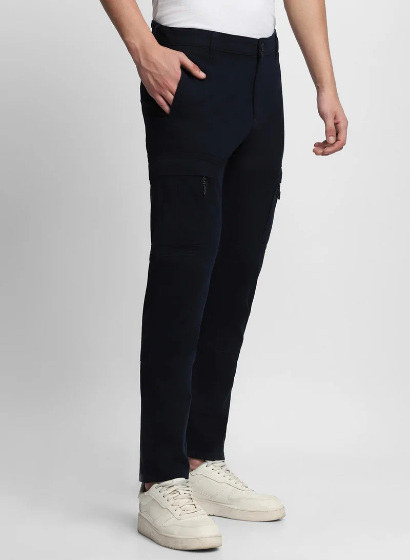Dennis Lingo Navy Slim Fit Cargo Pants for Men - Cotton Lycra, Full Length, Mid Rise, Casual