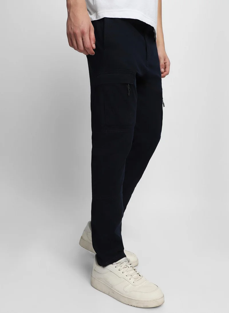Dennis Lingo Navy Slim Fit Cargo Pants for Men - Cotton Lycra, Full Length, Mid Rise, Casual