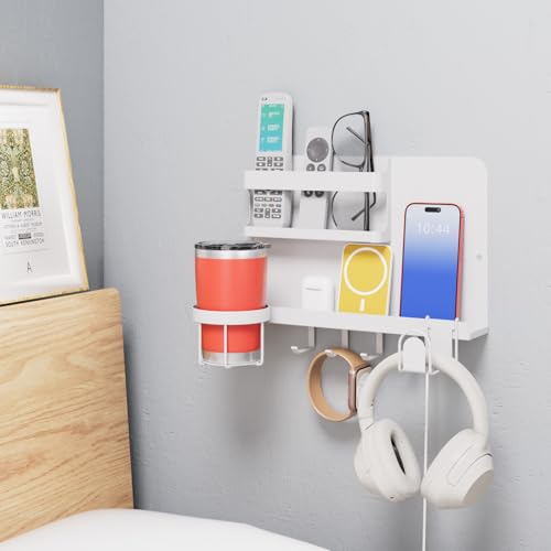 KMUZAWN Versatile Bedside Wall Organizer, Floating Bedside Shelves, Wall Mount Essential Accessories for Room Decor, Dorm, Makeup Organizer, Remote Control Holder，Night Stand - Image 1