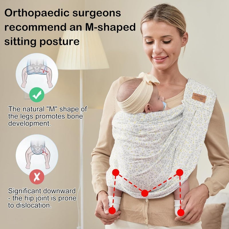 vrbabies Baby Sling Carrier Newborn Adjustable Easy Wearing Baby Nursing Warp Sling New Mom Dad Soft Cotton Baby Front Holder Carrier for Infant Toddler Life Travel Essential Gifts Yellow Flower - Image 4