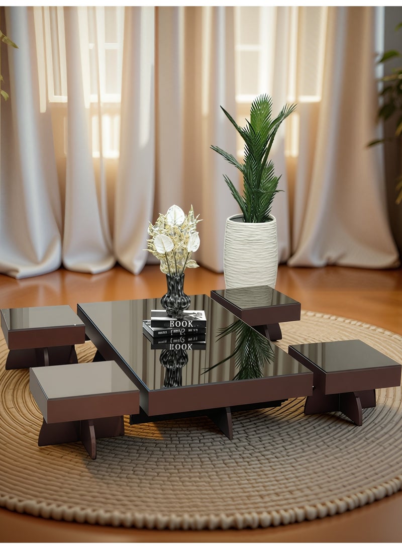 UNIKSAR Luxurious 5-Piece Modern Floor Table Set with Glass Top - Dark Brown - Image 2