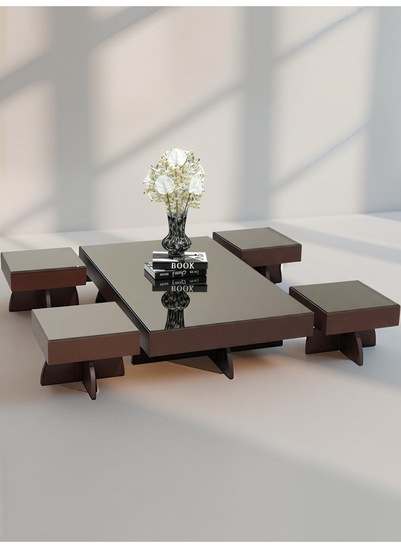 UNIKSAR Luxurious 5-Piece Modern Floor Table Set with Glass Top - Dark Brown - Image 3