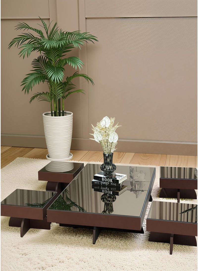 UNIKSAR Luxurious 5-Piece Modern Floor Table Set with Glass Top - Dark Brown - Image 1