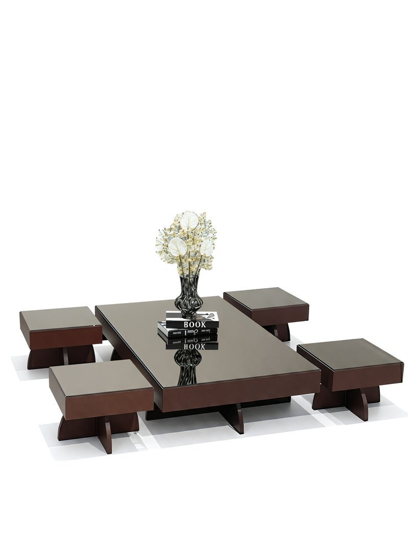 UNIKSAR Luxurious 5-Piece Modern Floor Table Set with Glass Top - Dark Brown - Image 4