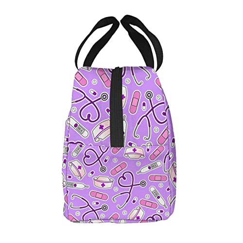 ZBDSKLEX Nurse Theme Lunch Bag for Women Insulated Tote Bag Reusable Cooler Lunch Box for Work Picnic Travel, One Size - Image 3