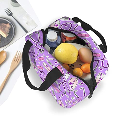 ZBDSKLEX Nurse Theme Lunch Bag for Women Insulated Tote Bag Reusable Cooler Lunch Box for Work Picnic Travel, One Size - Image 4