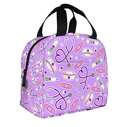 ZBDSKLEX Nurse Theme Lunch Bag for Women Insulated Tote Bag Reusable Cooler Lunch Box for Work Picnic Travel, One Size - Image 2