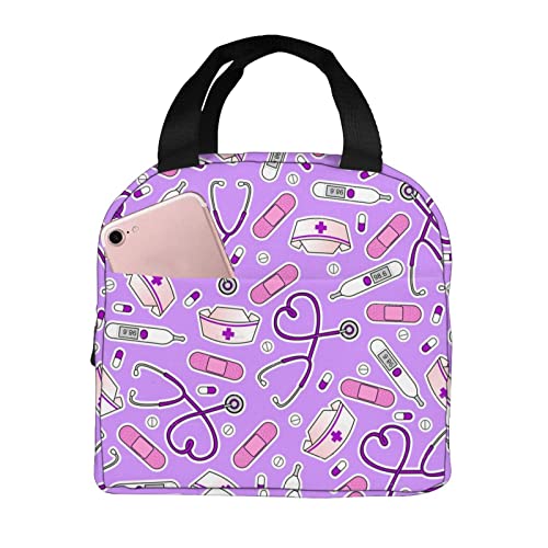 ZBDSKLEX Nurse Theme Lunch Bag for Women Insulated Tote Bag Reusable Cooler Lunch Box for Work Picnic Travel, One Size - Image 1