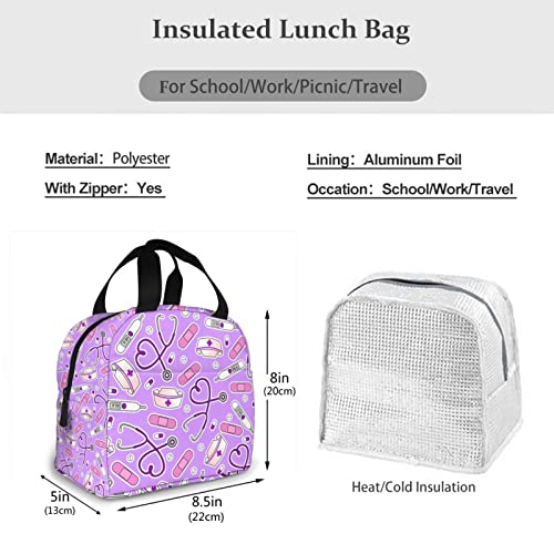 ZBDSKLEX Nurse Theme Lunch Bag for Women Insulated Tote Bag Reusable Cooler Lunch Box for Work Picnic Travel, One Size - Image 5