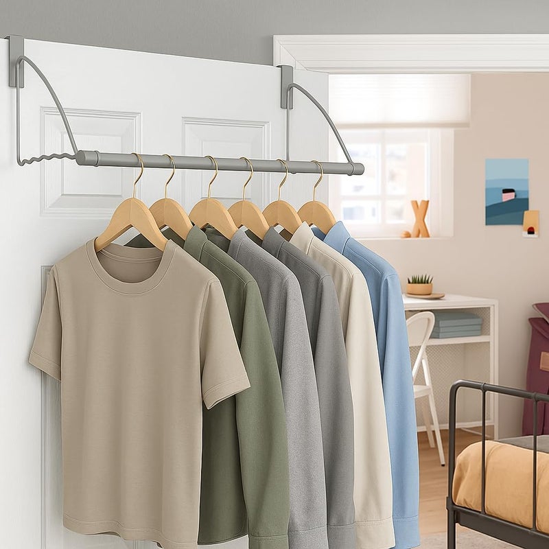 HOLDN’ STORAGE شماعة فوق الباب - شماعات رف الباب للملابس - شماعة فوق باب الحمام لتعليق الملابس والمناشف - رف تجفيف الملابس فوق الباب، رمادي - Image 2