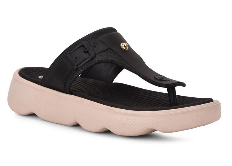 Action Women’s Thong Flip-Flops-APTW-106-Black-Beige-6 - Image 3