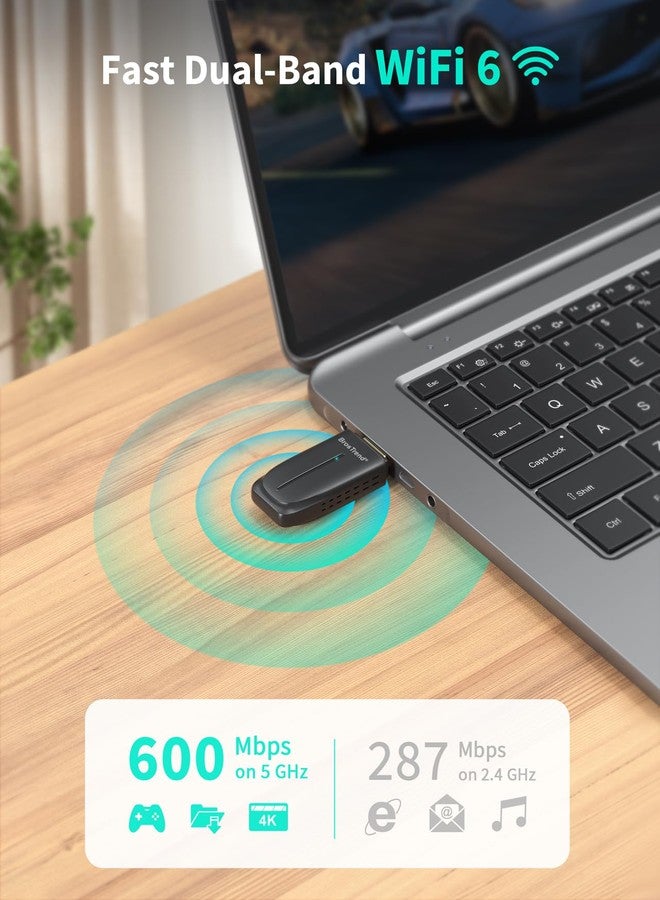 BrosTrend 2-in-1 USB Bluetooth WiFi Dongle, AX900 Wi-Fi 6 + BT 5.4, USB WiFi Bluetooth Adapter for PC Dual Band 5GHz 600Mbps + 2.4GHz 286Mbps, Mini Wireless Dongle Compatible with Windows 11/10, WPA3 - Image 3