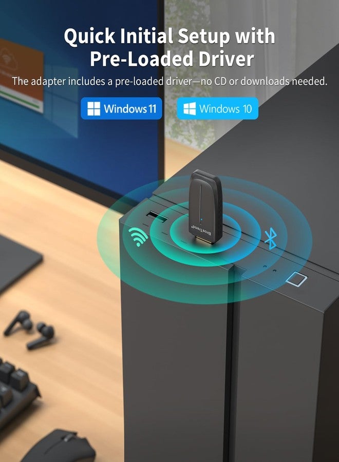 BrosTrend 2-in-1 USB Bluetooth WiFi Dongle, AX900 Wi-Fi 6 + BT 5.4, USB WiFi Bluetooth Adapter for PC Dual Band 5GHz 600Mbps + 2.4GHz 286Mbps, Mini Wireless Dongle Compatible with Windows 11/10, WPA3 - Image 5
