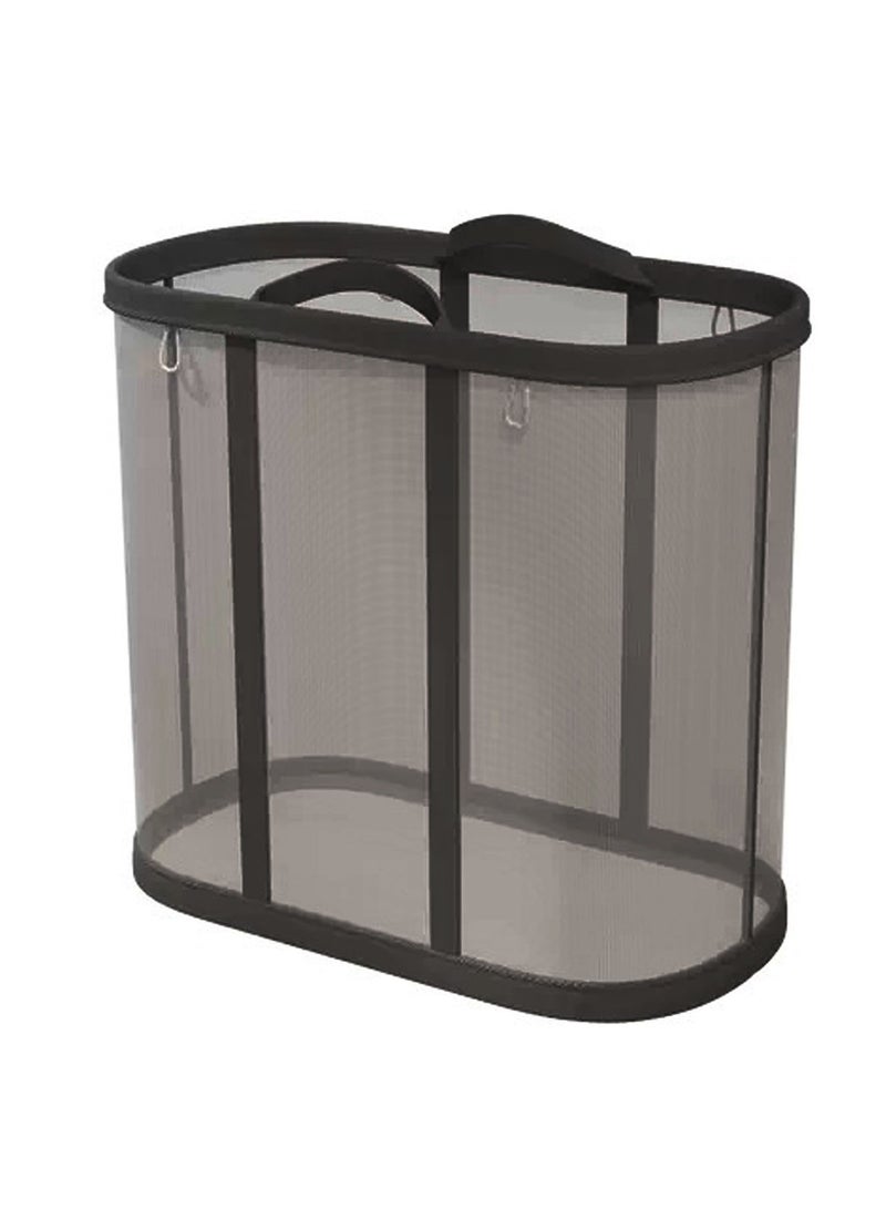 TYCOM Laundry Mesh Bag with Handles Collapsible Laundry Basket Hamper Foldable Laundry Bag Breathable Folding Beach Bag Space saving Travel Tote Bags Strip Black.  - Image 1