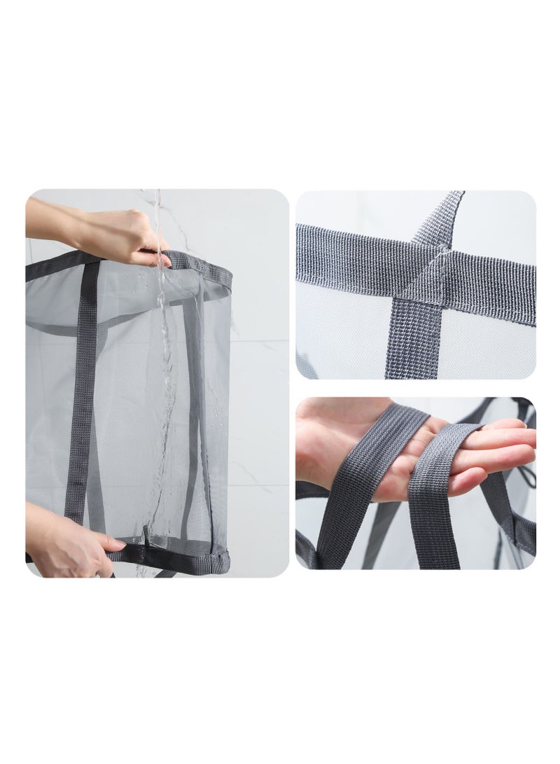 TYCOM Laundry Mesh Bag with Handles Collapsible Laundry Basket Hamper Foldable Laundry Bag Breathable Folding Beach Bag Space saving Travel Tote Bags Strip Black.  - Image 2