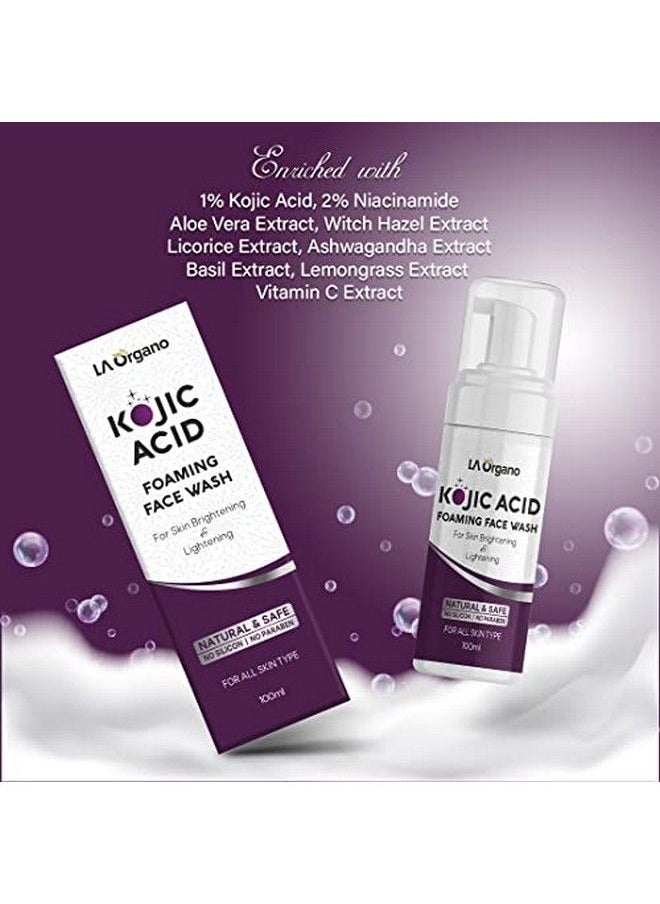 Kojic Acid Foaming Face Wash Enriched With Licorice Vitamin C Niacinamide For Skin Brightening & Lightening Reduce Dark Spots Wrinkles & Fine Lines 100 Ml