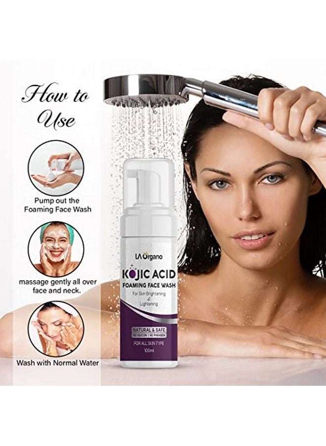 Kojic Acid Foaming Face Wash Enriched With Licorice Vitamin C Niacinamide For Skin Brightening & Lightening Reduce Dark Spots Wrinkles & Fine Lines 100 Ml