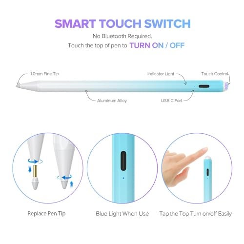 JAMJAKE Stylus Pen for iPad 11th&10th Generation - 2X Fast Charge Active Pencil Compatible with 2018-2025 Apple iPad Pro 11"/12.9"/M4, iPad Air 3/4/5/M2/M3, iPad 6-11, iPad mini 5/6 Gen - White Blue - Image 5