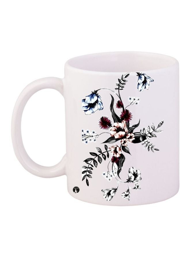 RYN Floral Printed Coffee Mug White/Blue/Black 11ounce
