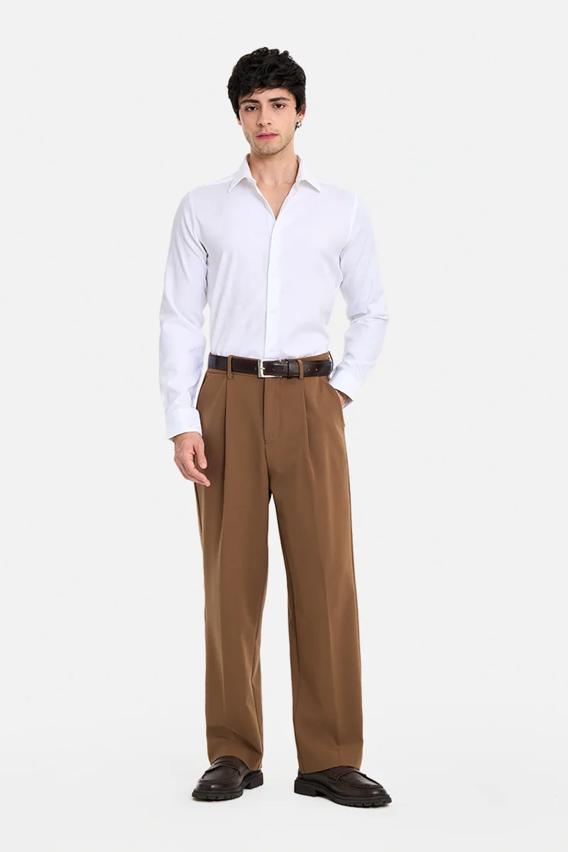 سنيتش White Geometric Long Sleeve Slim Fit Formal Shirt