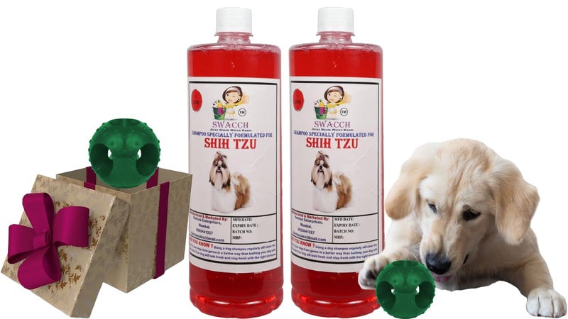 swacch Pet Shampoo | Puppy Safe Shampoo | PH Balanced | Ditch to Itch for Shih Tzu Dog Shampoo 2 Litre (Strawberry) + Goofy Ball Chew Toy Combo Pack - Image 1