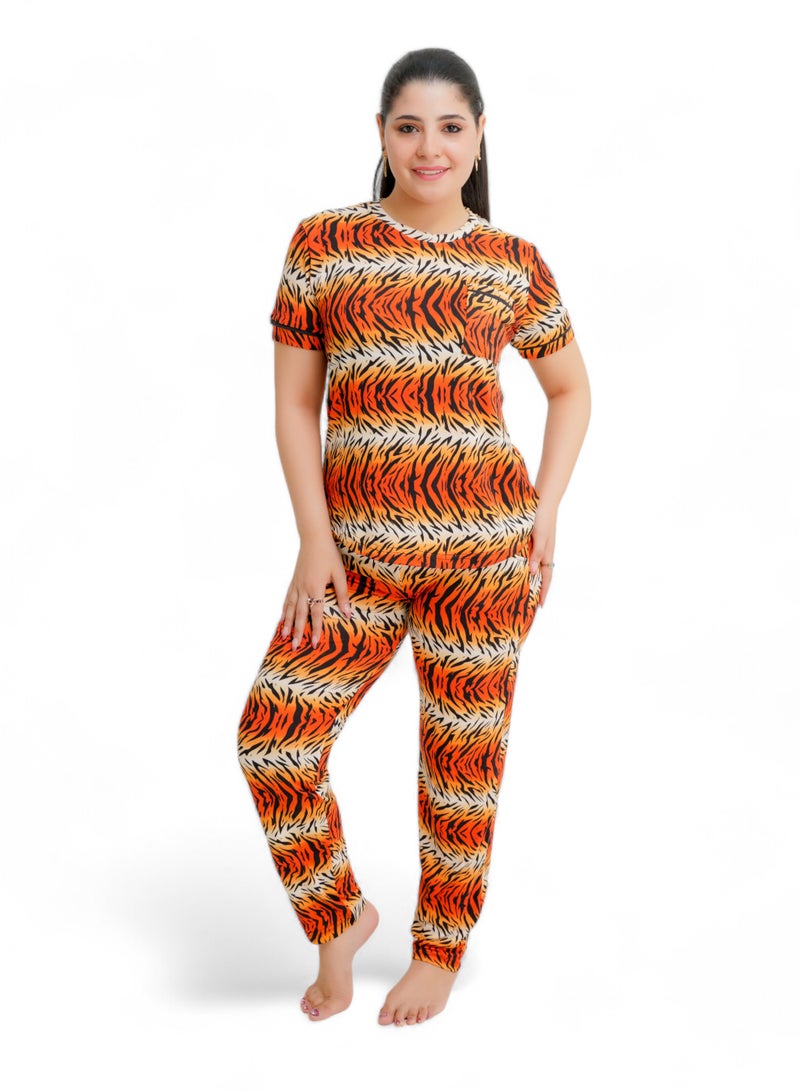 Shenoute Women's pajama set - women's summer pajamas - 2-piece set of pants and T-shirt - patterned with different designs - Image 1