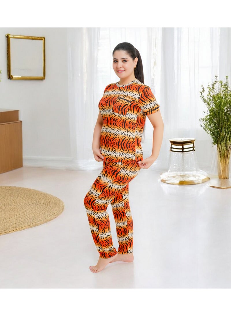 Shenoute Women's pajama set - women's summer pajamas - 2-piece set of pants and T-shirt - patterned with different designs - Image 2
