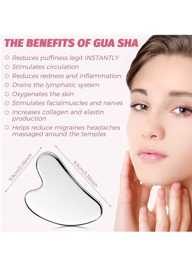 اتش واي أداة Gua Sha للوجه ، ستانلس ستيل GuaSha Face Lift تدليك الجمال المعدني للعناية بالبشرة مجلس كشط العناية بالبشرة الذاتية التصريف اللمفاوي مدلك رفع مكافحة الشيخوخة والتجاعيد أدوات تمرين خط الفك  - Image 2