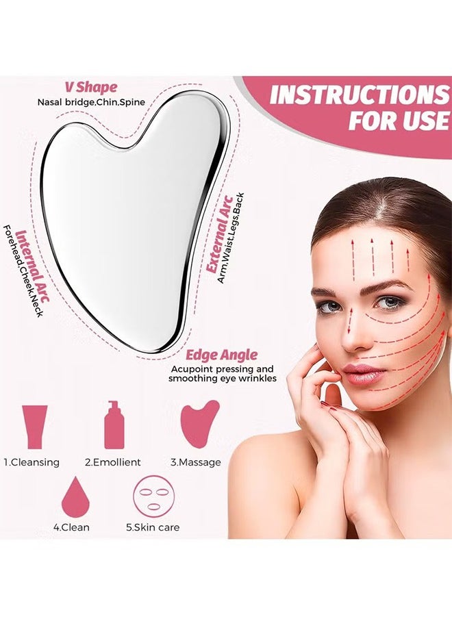 اتش واي أداة Gua Sha للوجه ، ستانلس ستيل GuaSha Face Lift تدليك الجمال المعدني للعناية بالبشرة مجلس كشط العناية بالبشرة الذاتية التصريف اللمفاوي مدلك رفع مكافحة الشيخوخة والتجاعيد أدوات تمرين خط الفك  - Image 5