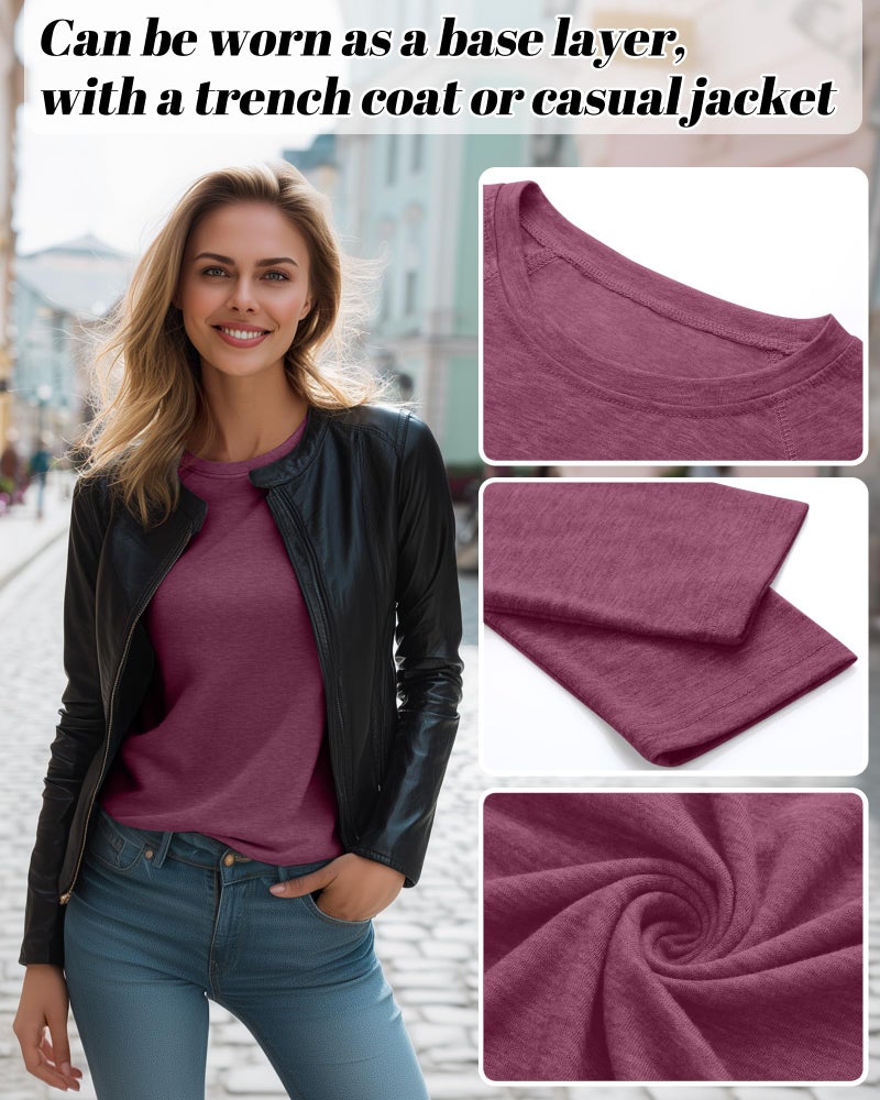 Ficerd 3 Pack Women's Long Sleeve T-Shirts Crew Neck Raglan Sleeve Casual Loose Fit Shirts Side Split Curved Hem Tunic Tops(Black, Blue, Burgundy,L) - Image 5
