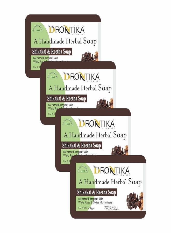 Drontika Wild & Pure Natural Shikakai & Reetha Handmade Herbal Soap Enriched With Essential Oils, (Pack Of 4)125 G each - Image 1
