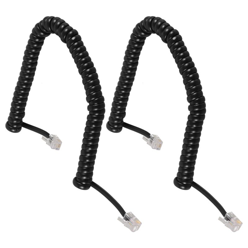 Coiled Telephone Line Cord Black Spiral Phone Receiver Cable Compatible with Corded Desk Phones - Image 2