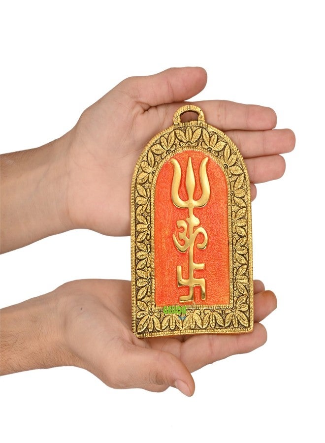 GELLON جيلون للتعليق على الحائط Swastik Om Trishul Vastu Trishakti Yantra للمنزل، المكتب، متجر مدخل الباب الرئيسي، قطعة ديكور معلقة بلمسة نهائية ذهبية - Image 2