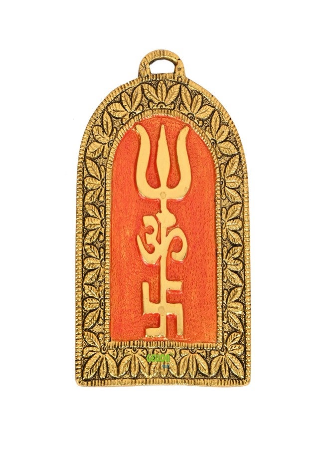 GELLON جيلون للتعليق على الحائط Swastik Om Trishul Vastu Trishakti Yantra للمنزل، المكتب، متجر مدخل الباب الرئيسي، قطعة ديكور معلقة بلمسة نهائية ذهبية - Image 3