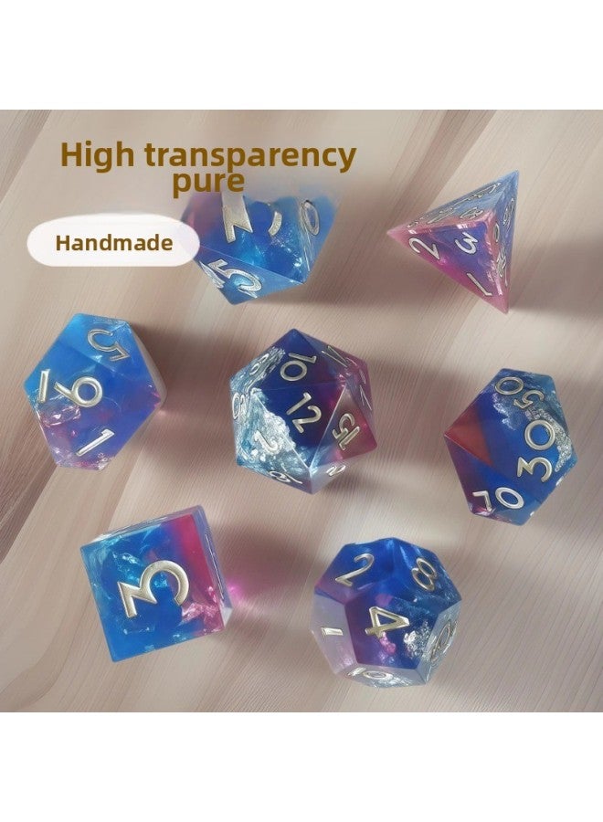 Epoxy DND Table Dungeons and Dragons COC Run TRPG Kulukards Dice Dice Gango Suit-اللون: حروف أزرق وأزرق وأبيض وفضي شفاف - Image 2