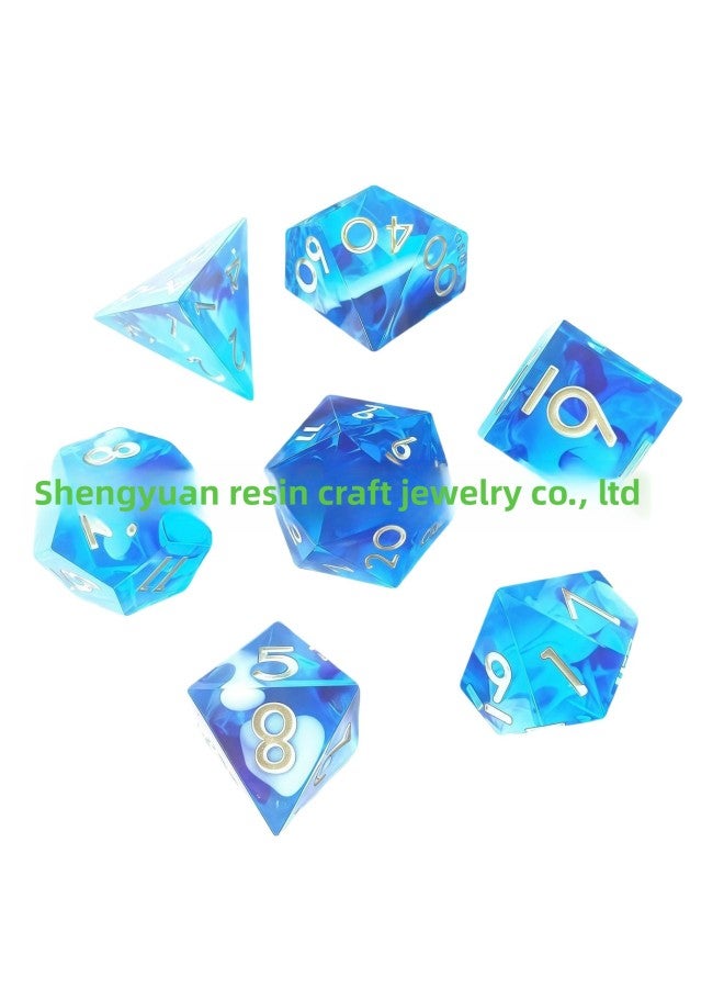 Epoxy DND Table Dungeons and Dragons COC Run TRPG Kulukards Dice Dice Gango Suit-اللون: حروف أزرق وأزرق وأبيض وفضي شفاف - Image 1