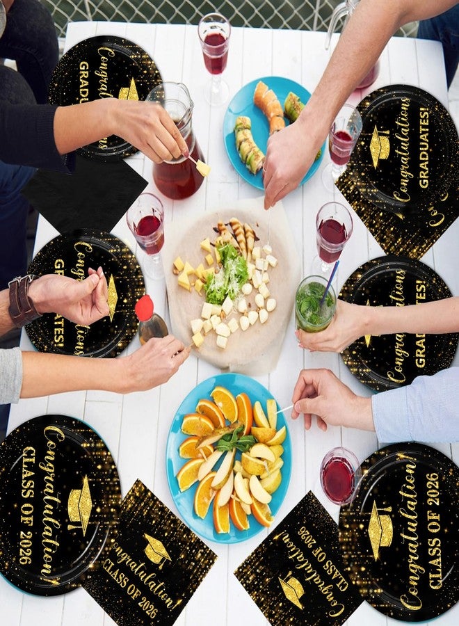 Dydamud Graduation Decorations 2026 Black and Gold Graduation Party Plates and Napkins Class Of 2026 Disposable Dinnerware for College High School Congrats Grad Party Decorations, Serve 25 - Image 5