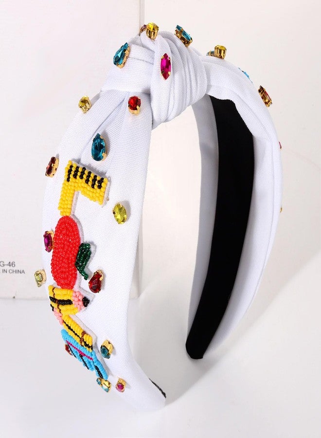 boderier Teacher Headband Pencil Ruler Love Headband Crystal Jeweled Knotted Headbands Teacher Appreciation Gifts for Women LOVE White - Image 5